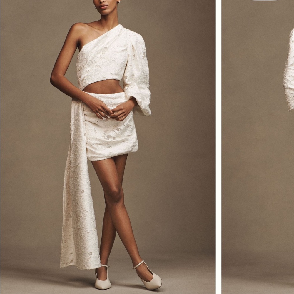 One shoulder, puff sleeve, side-cutout mini dress